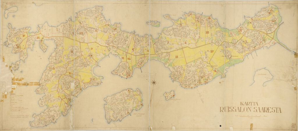 Kartan visar hur omfattande åkerodlingarna var på ön ännu på 1890-talet. / Bild: Åbo museicentral