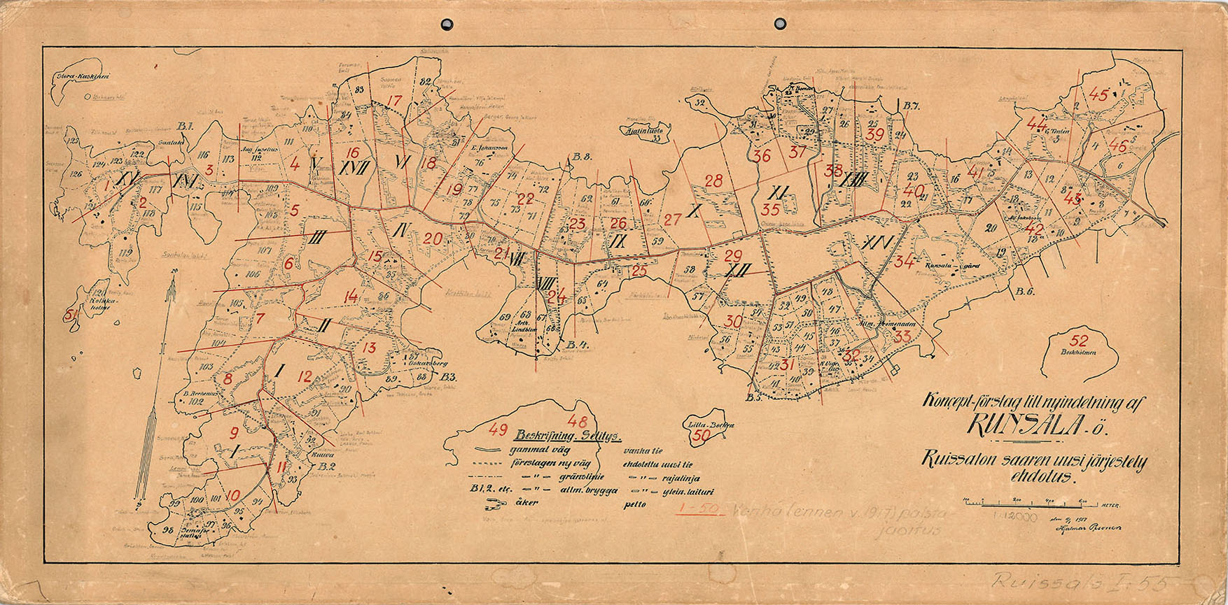 The new plot division of the island of Ruissalo (1917) / Photo: Turku Museum Centre